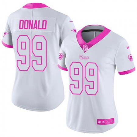 Rams #99 Aaron Donald White/Pink Women's Stitched NFL Limited Rush Fashion Jersey