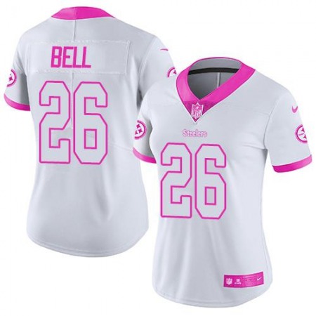 Steelers #26 Le'Veon Bell White/Pink Women's Stitched NFL Limited Rush Fashion Jersey
