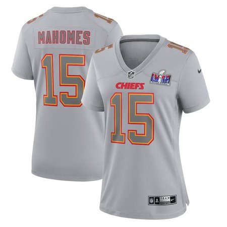 Women's Kansas City Chiefs #15 Patrick Mahomes  Gray Super Bowl LVIII Atmosphere Fashion Game Jersey