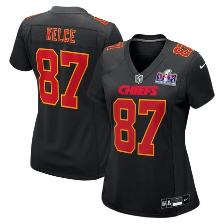 Women's Kansas City Chiefs #87 Travis Kelce  Black Super Bowl LVIII Carbon Fashion Game Player Jersey