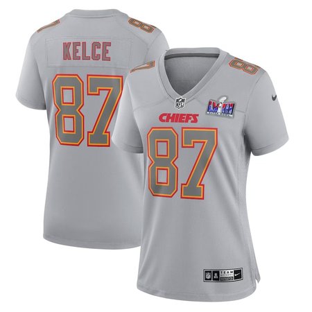 Women's Kansas City Chiefs #87 Travis Kelce  Gray Super Bowl LVIII Atmosphere Fashion Game Jersey